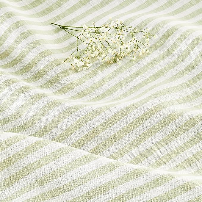 Solino Home Linen Striped Tablecloth 60 x 108 Inch - 100% Pure Linen Sage and White Table Cloth for Rectangle Tables - Amalfi Stripe, Machine Washable Tablecloth for Fall, Autumn, Thanksgiving
