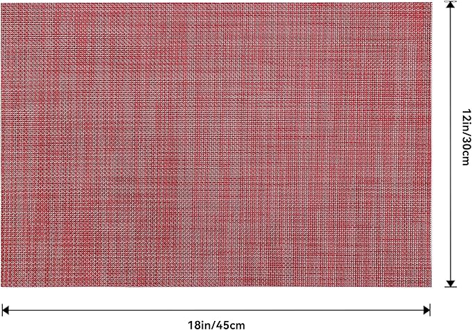 Leetaltree Red Placemats Set of 6 - Heat Resistant Non-Slip Place mats for Dining Table, Washable Durable PVC Vinyl Woven Table Mats(Red, 6)