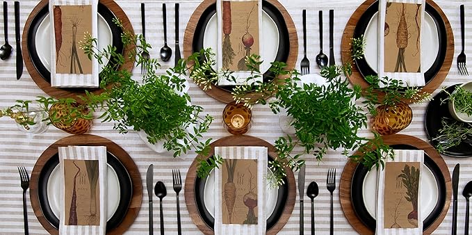 Solino Home Linen Tablecloth 60 x 90 Inch - Amalfi Stripe 100% Pure Linen Natural and White Table Cloth for Rectangle Tables - Machine Washable Tablecloth for Fall, Autumn, Thanksgiving