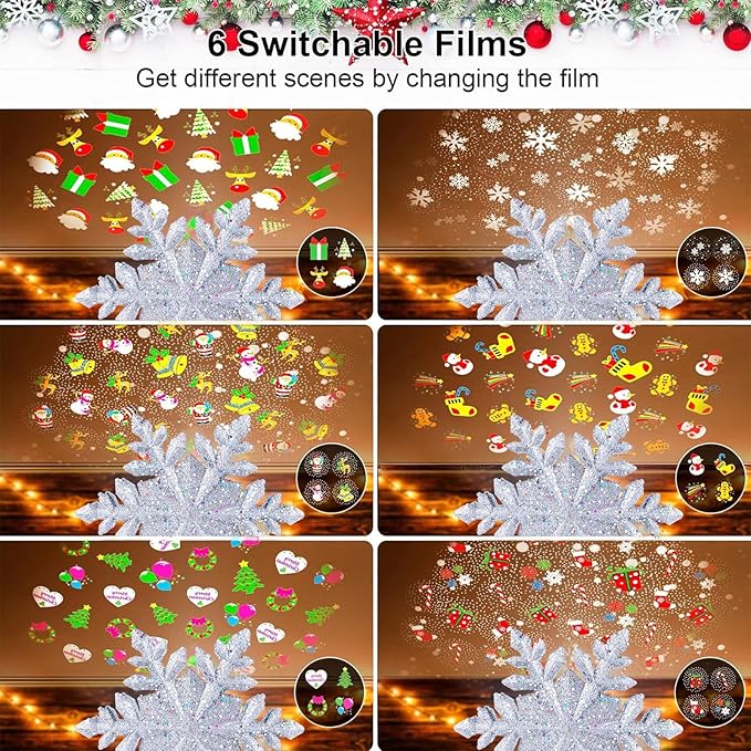 Christmas Tree Topper Lighted with 6 Projection Modes, 9.6” Hollowed Snowflake Tree Topper with Silver Spangles Plug in for Indoor Home Xmas New Year Party Holiday Night Tree Decor