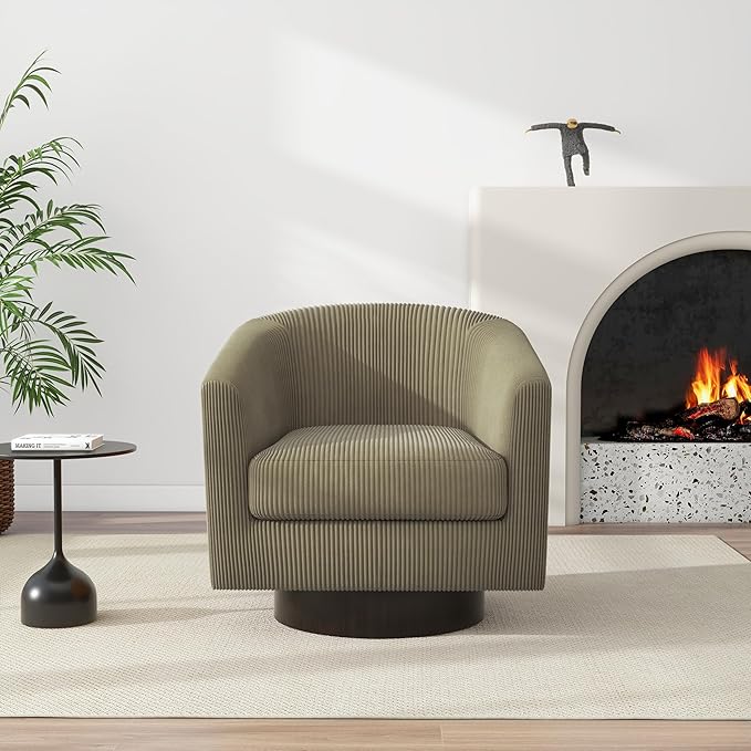 Swivel Barrel Accent Chair, Modern Round Corduroy Fabric Arm Chair for Living Room, Bedroom, Comfy Club Reading Chairs for Adults (Corduroy Camel, Set of 4)