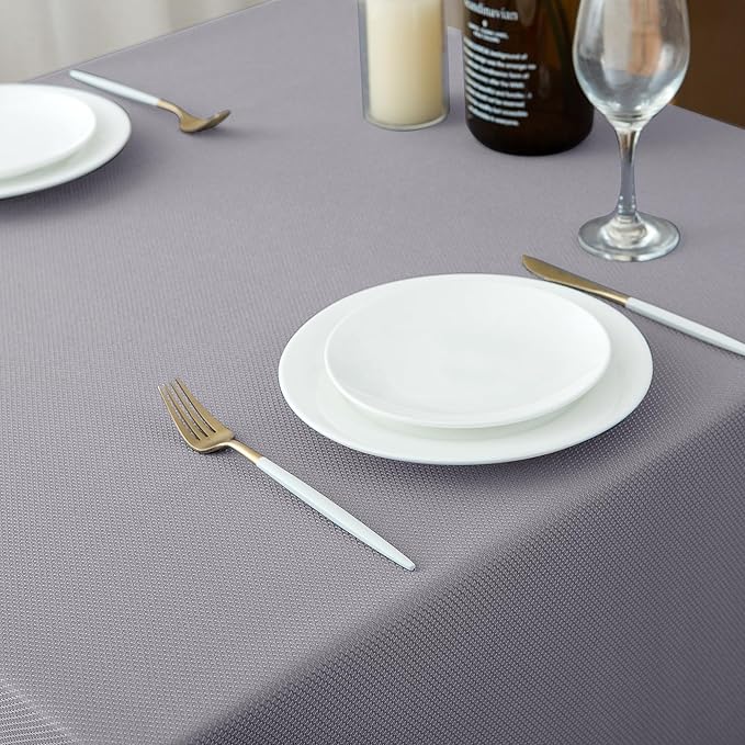 Biscaynebay Textured Fabric Tablecloths 70x120 Inches Rectangular, Silver Grey Water Resistant Spill Proof Tablecloths for Dining, Kitchen, Wedding and Parties, Machine Washable