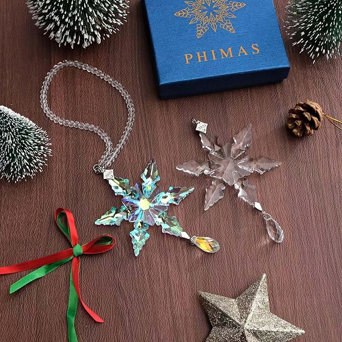 2025 Annual Christmas Ornaments Crystal Snowflake Star - Christmas Tree Ornaments Pendant Sun Catcher Home Hanging Decor (2025 Colored Crystal 2 Layers)