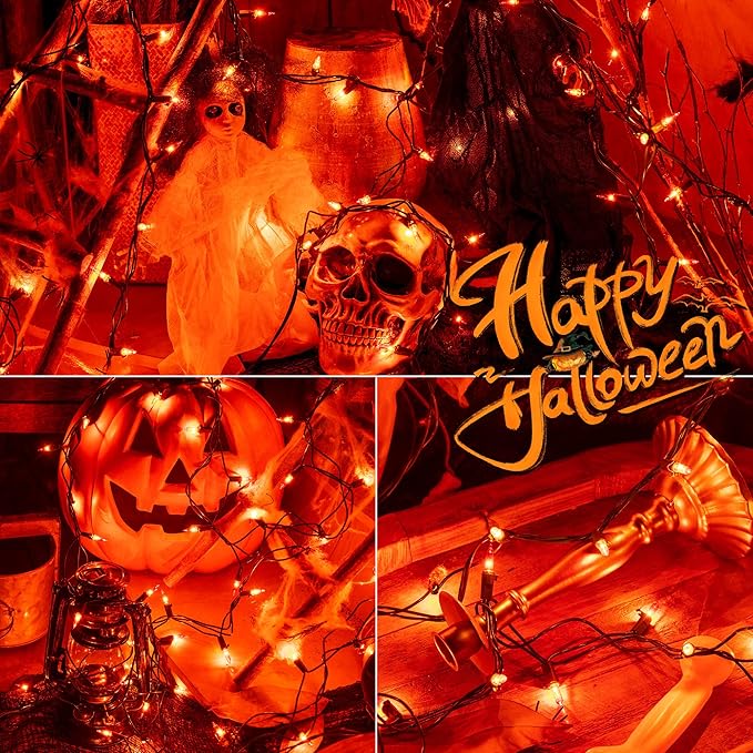 Hopolon Mini Orange Halloween Lights, 2PACk 50 Incandescent Christmas String Lights, 13FT 120V UL Certified Xmas Tree Lights for Christmas, Patio, Holiday, Party, Home, Indoor Outdoor Decor, Orange