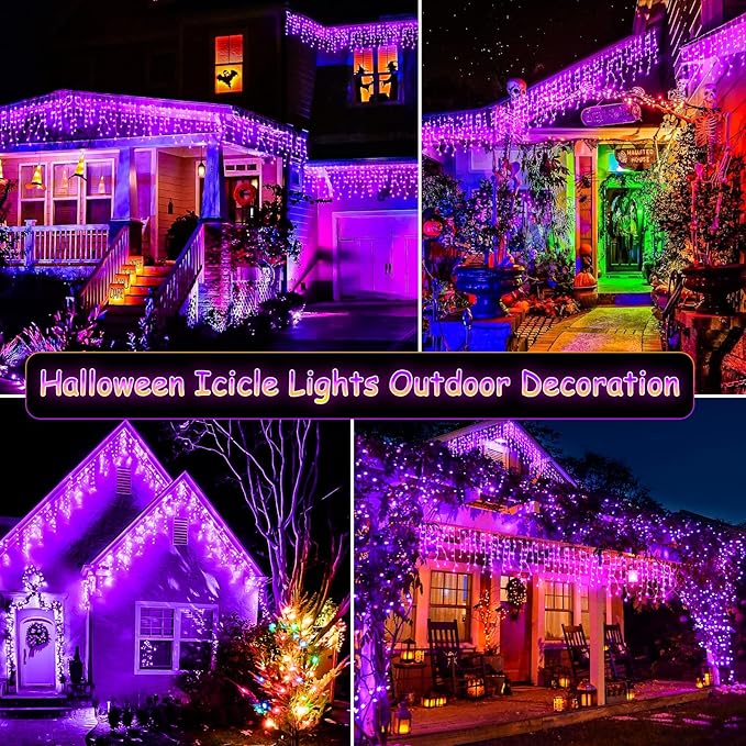 400 LED Purple Halloween Lights Outdoor, 33ft Icicle Lights for Outside with 75 Drops, Waterproof Christmas Icicle Light Plug in for Indoor Outside Party Holiday Christmas Halloween Decorations