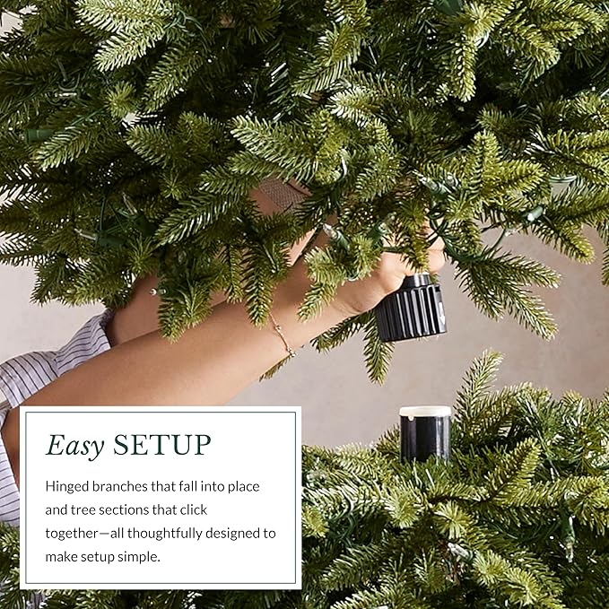 Balsam Hill 7.5ft Unlit Stratford Spruce - Slim Artificial Christmas Tree with True Needle Foliage & Premium Stand for Small Spaces