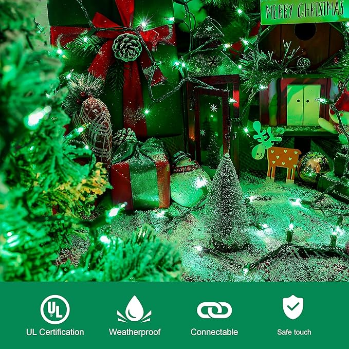 50-Count Green Christmas Tree Lights with Green Wire,13ft Incandescent Bulb Waterproof Fairy Lights,Plug in Mini String Lights for Holiday Decorations, Party, Xmas, Yard, Indoor & Outdoor