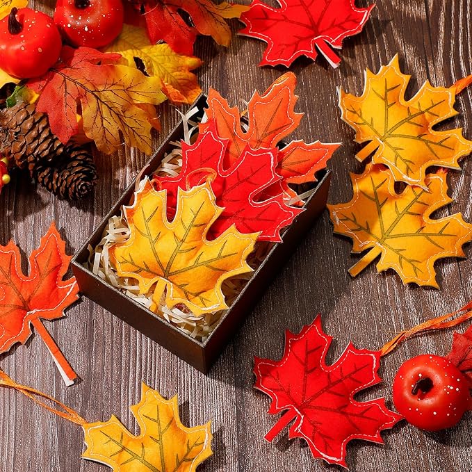 36 Pcs Fall Tree Decoration Thanksgiving Tree Ornaments 3D Felt Maple Leaf Ornaments Fall Hanging Decoration for Home Autumn Party