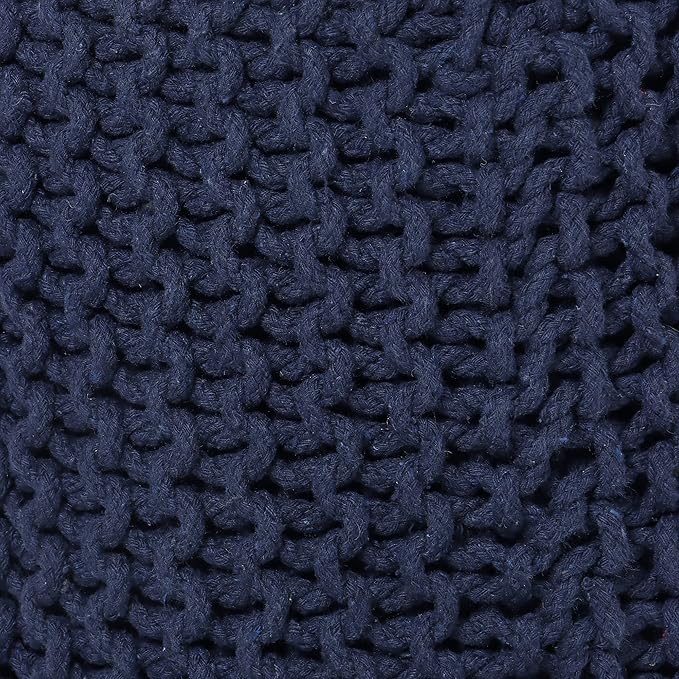 REDEARTH Cylindrical Pouf Ottoman -Hand Knitted Poof Pouffe Accent Chair Seat Footrest for Living Room, Bedroom, Nursery, kidsroom, Patio, Gym; 100% Cotton (16x16x16; Navy Blue)