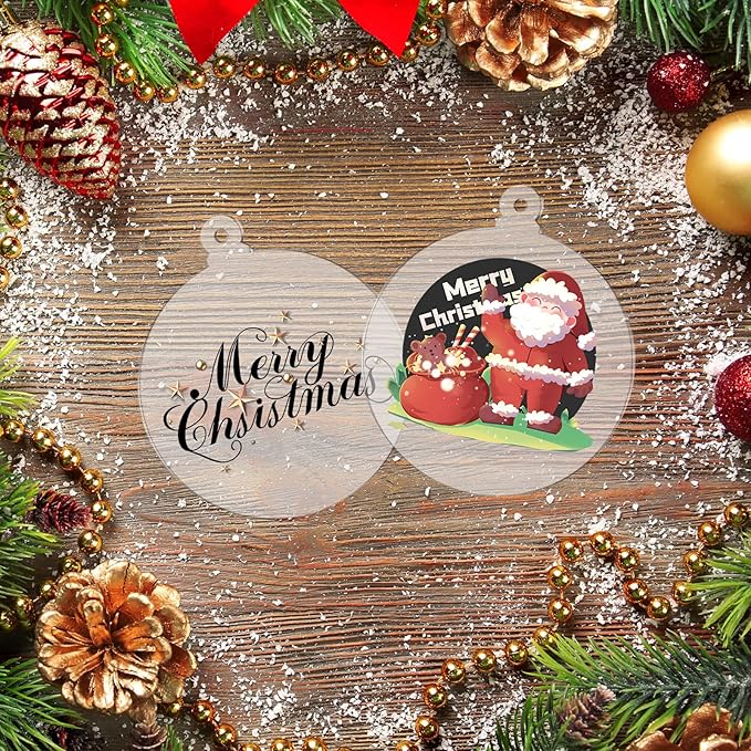 50 Pieces Christmas Hanging Ornaments Set 3''Christmas Ornament Acrylic Blank with 50Pcs 25 Color Ribbons for Christmas Tree DIY Decor (Classic Style, 50.00)