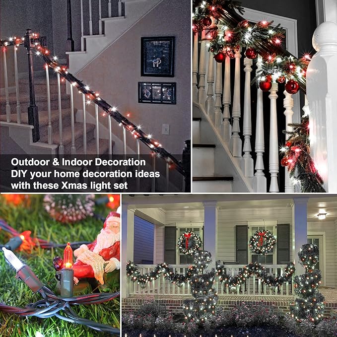 Brizled Red & White Christmas Lights, 33ft 100 LED Christmas Tree Lights, 120V UL Listed Mini String Lights Connectable, Plugin LED Xmas Lights, Indoor Christmas Lights for Outdoor Party Home Decor