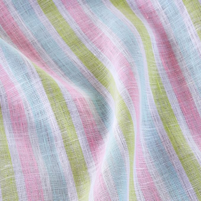 Solino Home Linen Tablecloth 60 x 90 Inch - 100% Pure Linen Multicolor Palm Beach Stripe Table Cloth for Rectangle Tables - Machine Washable Tablecloth