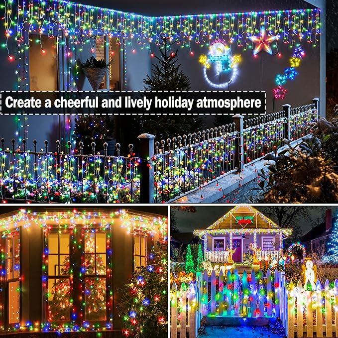 KNONEW 400 LED 43ft Multicolor Outdoor String Lights with 75 Drops, 8 Modes, Connectable, Timer & Memory Function, Water Resistant, Perfect for Christmas, Wedding, Party Decoration