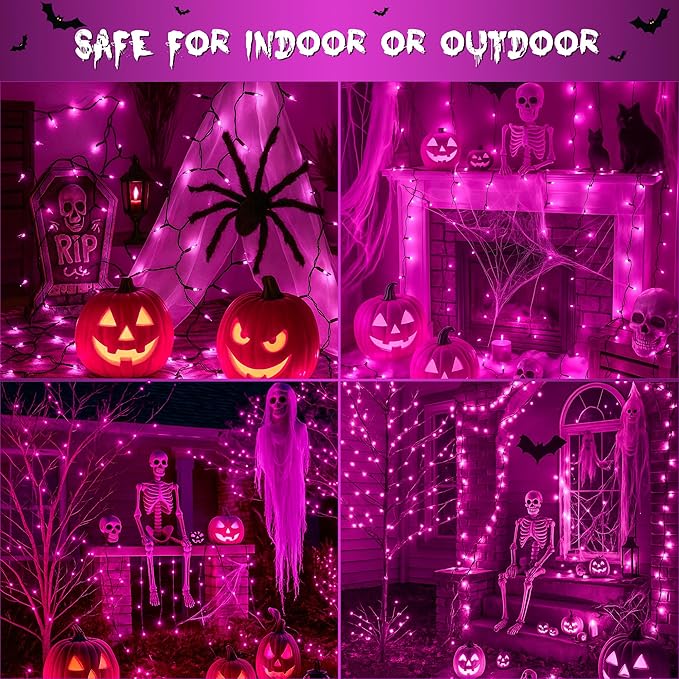 YOUNGAR Purple Halloween Lights, Clear Halloween Light Outdoor,13FT 50 UL Approved String Light with Black Wire,Incandescent Mini Waterproof Plug in for Indoor Tree Patio Garden Christmas Xmas Decor