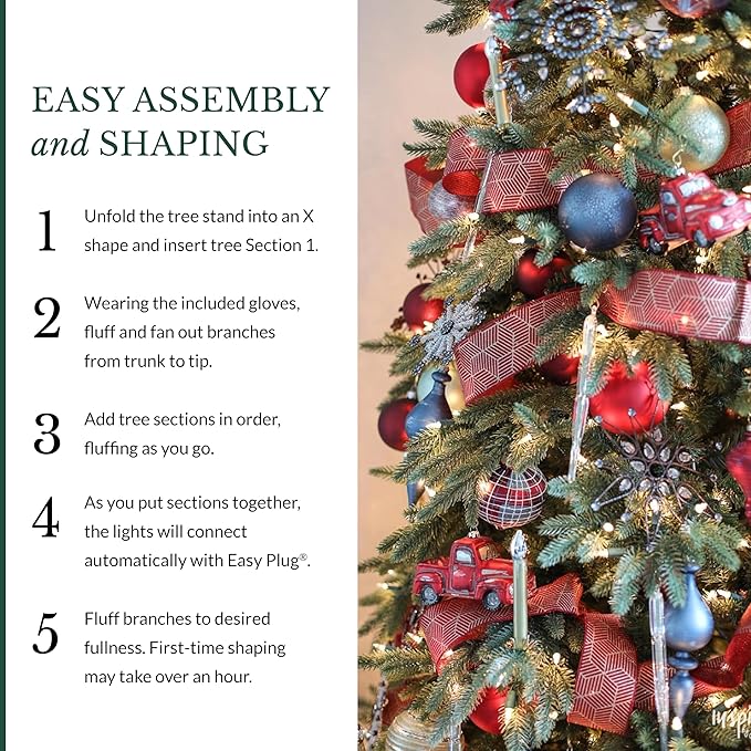 Balsam Hill 7.5ft Pre-Lit Stratford Spruce - Slim Artificial Christmas Tree with 600 Clear Incandescent Lights, True Needle Foliage, Easy Plug Technology & Premium Stand for Small Spaces