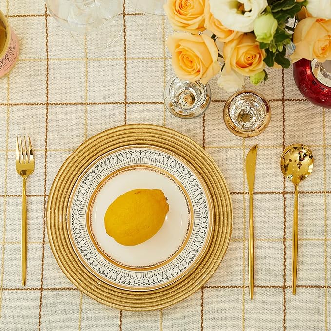 Table Cloth Rectangle Table-Rustic Cotton Tablecloth Craft Fringed Farmhouse Table Cloths for Kitchen Dining (55x120 Inch, Cream Plaid)