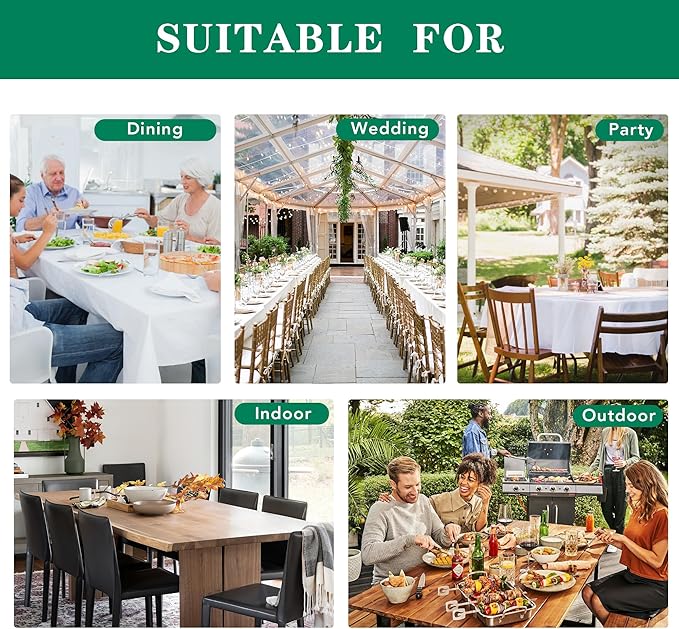 Biscaynebay Textured Fabric Tablecloths 90x156 Inches Rectangular, White Water Resistant Tablecloths for Dining, Kitchen, Wedding and Parties etc. Machine Washable