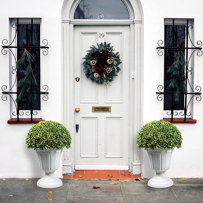 Sunnyglade 2 PCS 23”Artificial Plastic Boxwood Ball Tree,Faux Potted Decorative Topiary Plant,UV Resistant Fake Plant in Pot for Home Gate Indoor Outdoor Patio Office Decor
