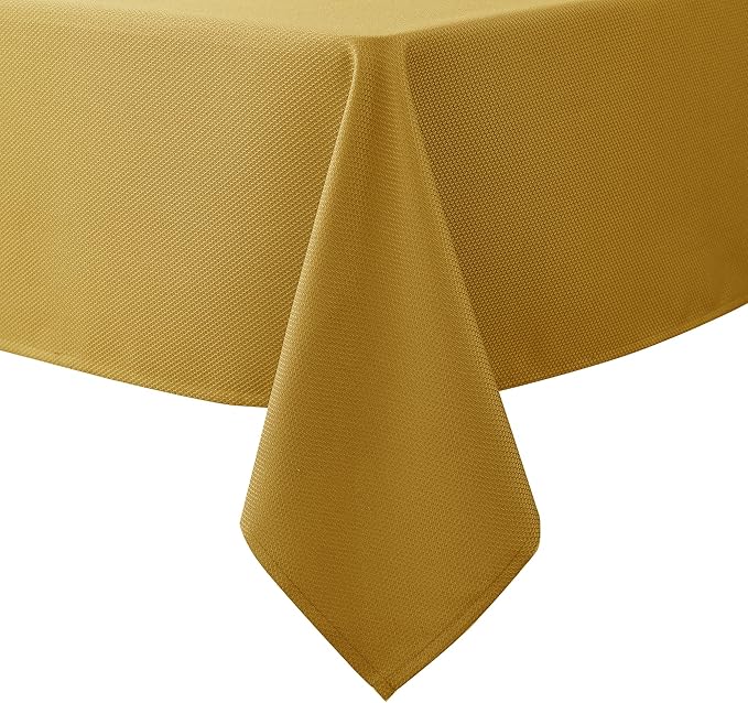 Biscaynebay Textured Fabric Rectangle Christmas Tablecloths 90x132 Inch, Gold Water Resistant Tablecloths for Dining, Kitchen, Wedding, Parties etc. Machine Washable