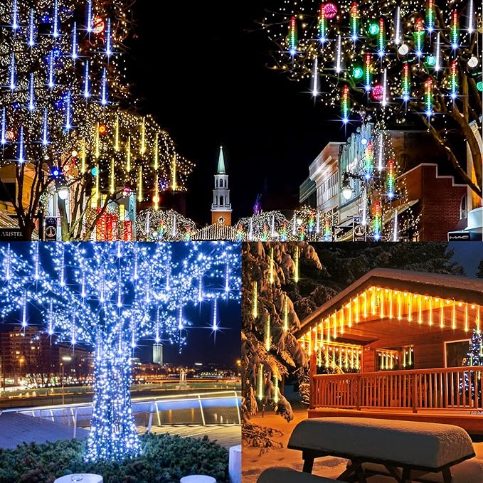 4 Pack Christmas Meteor Shower Rain Lights, 20-Inch 40 Tube 1440 LEDs Icicle Outdoor Raindrop Lights for Xmas, Halloween, Wedding, Party, Tree, Holiday Decoration, Green