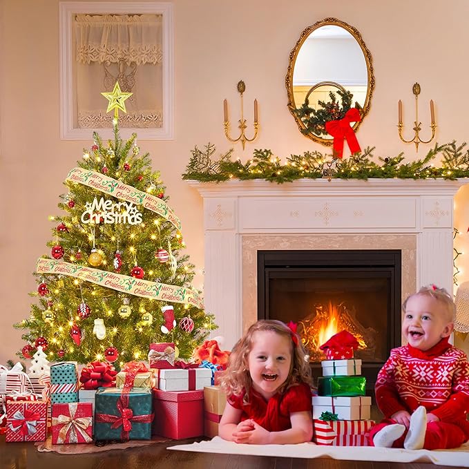 6FT Pre-Lit Artificial Christmas Tree with Color Lights,Green PE & PVC Artificial Xmas Tree,Easy Assembly, Full Branch Tips& Foldable Stand for Home, Office, Party Decoration for Xmas Holiday