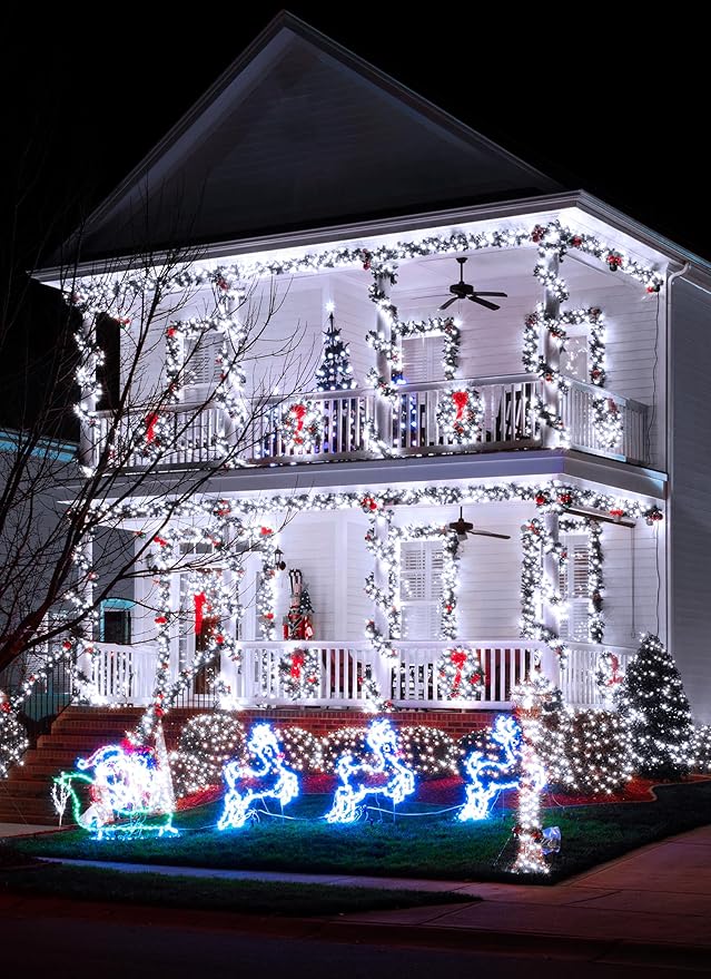 Minetom Solar String Lights for Outside, 4 Pack Total 160FT 400 LED Solar Christmas Lights Outdoor with 8 Modes, Solar Lights Outdoor Waterproof, Solar Christmas String Lights for Tree House, White