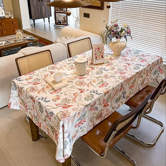 Spring Summer Outdoor Tablecloth 60 x 84 Inch, Rectangular Waterproof Spillproof Table Cloth, Washable Decorative Floral Table Cover for Dining, Farmhouse, Party, Easter - Flowers and Birds