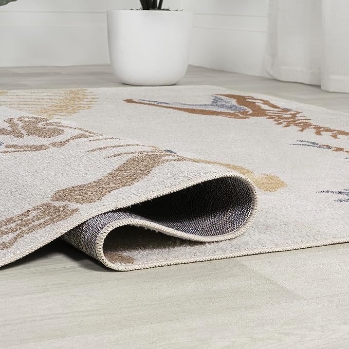 JONATHAN Y Machine-Washable Cream/Multi Indoor Area Rug, 4x6, Kingdarr T-Rex Modern, Casual, Kids & Novelty for Living Room, Dining Room, Bedroom, Kitchen Easy-Cleaning, Non-Shedding (KDW103A-4)