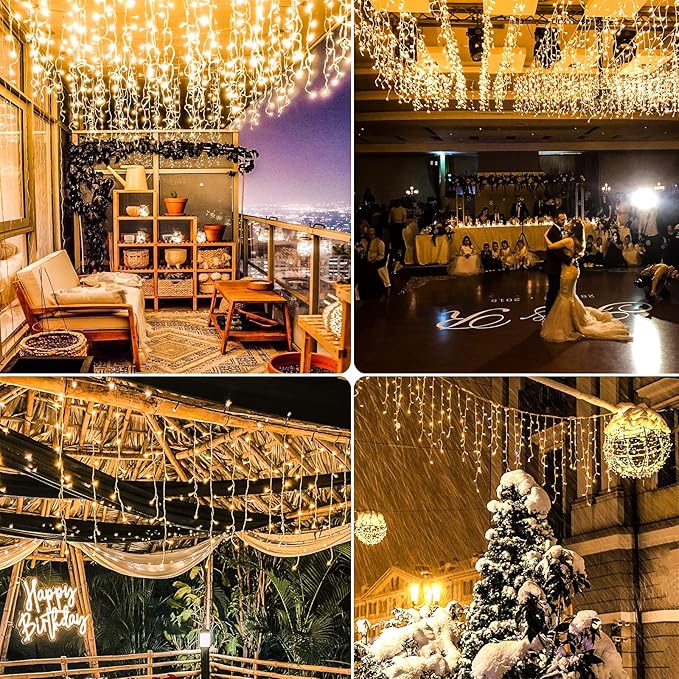 Icicle Lights for Outside 99ft 1216 LED Christmas Lights Outdoor 8 Modes with 228 Drops, Waterproof Plug in Fairy String Lights for Party, Holiday, Wedding, Christmas Decoration, Warm White