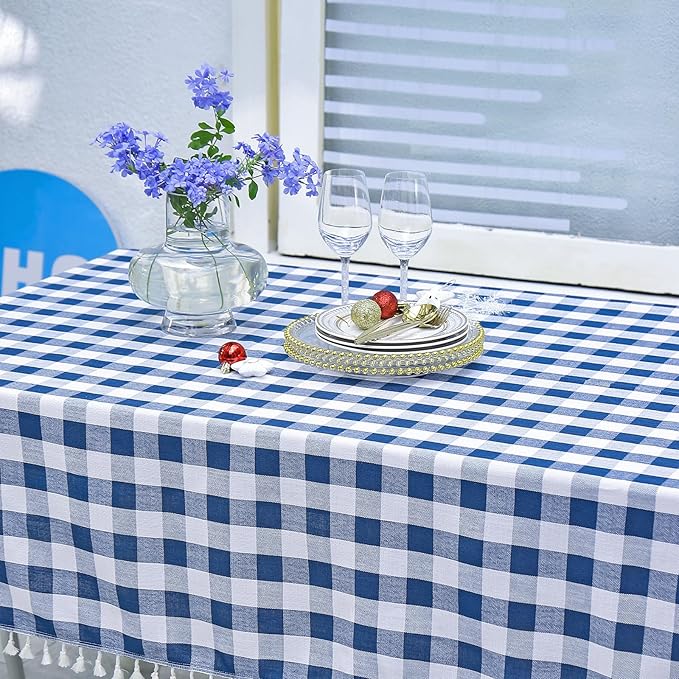 Buffalo Plaid Square Tablecloth, Burlap Gingham Table Cloth for Thanksgiving Christmas Kitchen Restaurant Holiday Indoor Outdoor Picnic(55x55, Navy Blue