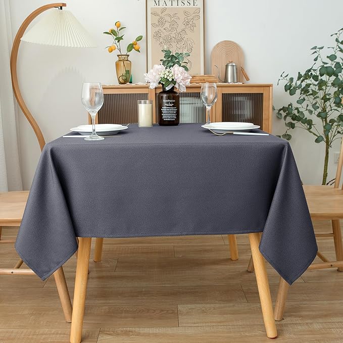 Biscaynebay Textured Fabric Square Tablecloths 60x60 Inch, Dark Grey Water Resistant Table Cloth Small Card Folding Table Covers Linen for Dining, Kitchen, Wedding and Parties etc. Machine Washable