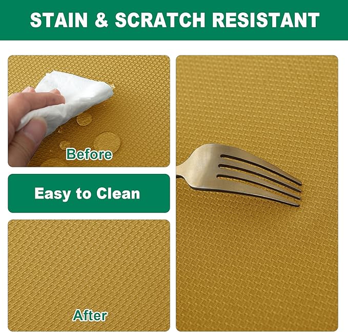 Biscaynebay Textured Fabric Round Christmas Table Cloths 108", Gold Water Resistant Table Covers for Dining, Kitchen, Wedding, Parties etc. Machine Washable