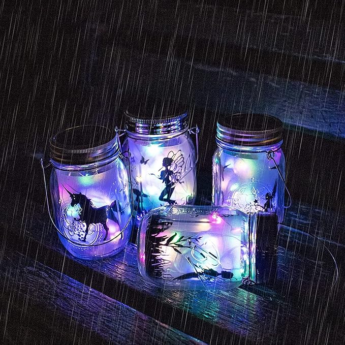 8 Pack Solar Outdoor Fairy Star Firefly Jar Lids Lights,Solar Fairy String Lids Lights(No Jars),Waterproof Lantern Mason String Solar Lights with Hangers for Regular Mouth Jars