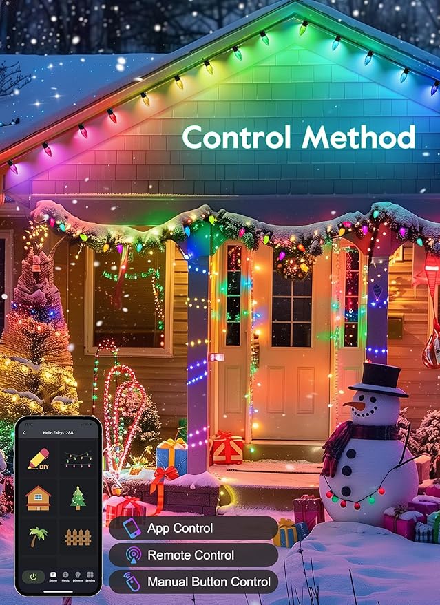 Brightown Smart C9 Christmas Lights Outdoor, 100 LED Christmas Color Changing Fairy Lights App Control, Music Sync, RGB, Shatterproof Connectable C9 String Lights for Tree House Indoor Xmas Decor