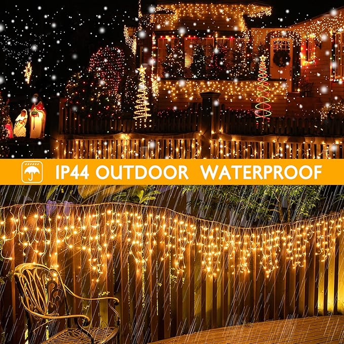 AGIRL 400 LED Icicle Lights Outdoor 32.8Ft 75 Drops Icicle Christmas Halloween Lights 8 Modes Waterproof Fairy String Lights for Indoor Bedroom Garden Wedding Porch Decoration
