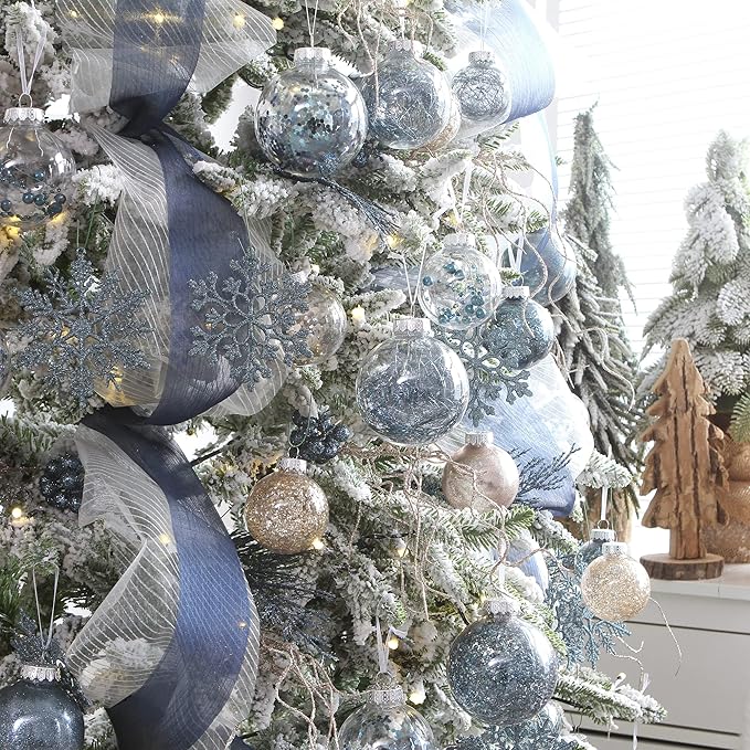 Sea Team Shatterproof Clear Plastic Christmas Ball Ornaments Decorative Xmas Balls Baubles Set with Stuffed Delicate Decorations (70mm/2.76 inch 24-Pack, Stone Blue)