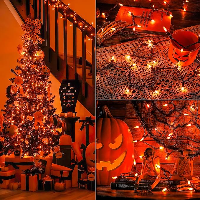 YOUNGAR Orange Halloween & Christmas Lights - 13FT, 50 UL Approved, Incandescent Mini Lights with Brown Wire, Plug in for Indoor & Outdoor Tree, Patio, Garden Xmas Decor