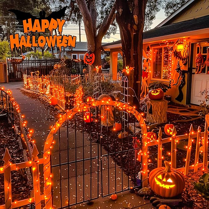 JMEXSUSS 2 Pack Halloween Solar Lights Outdoor, Total 400 LED 151FT Orange Solar Lights Outdoor Waterproof, 8 Modes Christmas String Light for Outside Tree Patio Yard Garden Halloween Decorations