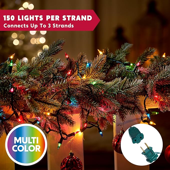 Joiedomi Multicolor Christmas String Lights,300(2x150) 62.4FT Christmas Fairy Tree Lights Plug in for Indoor Outdoor Xmas Decorations Patio Holiday Theme Party Yard House,Green Wire
