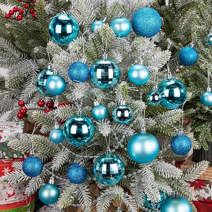 50pcs Christmas Ball Ornaments Lake Blue Large Shatterproof Christmas Tree Balls Decorations Xmas Tree Christmas Ornaments Balls with Hanging Loop for Christmas Wedding Holiday Party Wreath Home Decor