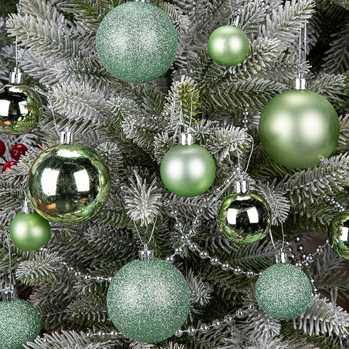 50pcs Christmas Ball Ornaments Green Small Shatterproof Christmas Tree Decorations Xmas Tree Ornaments Balls with Hanging Loop for Wedding Holiday Party Wreath Home Decor