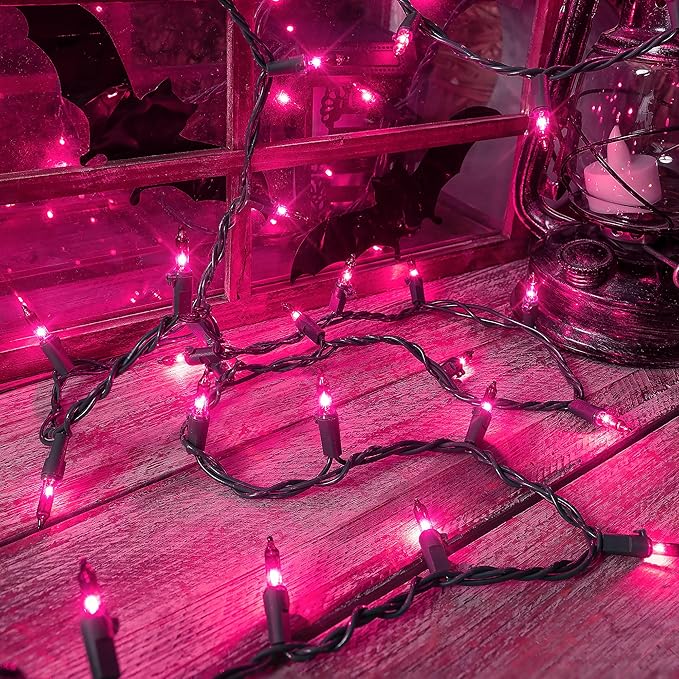 Purple Halloween Lights Outdoor,50 Count Incandescent Bulb Waterproof Fairy Lights,13FT UL Certified Mini String Lights for Holiday Decorations, Christmas,Halloween,Party, Xmas, Yard,Patio