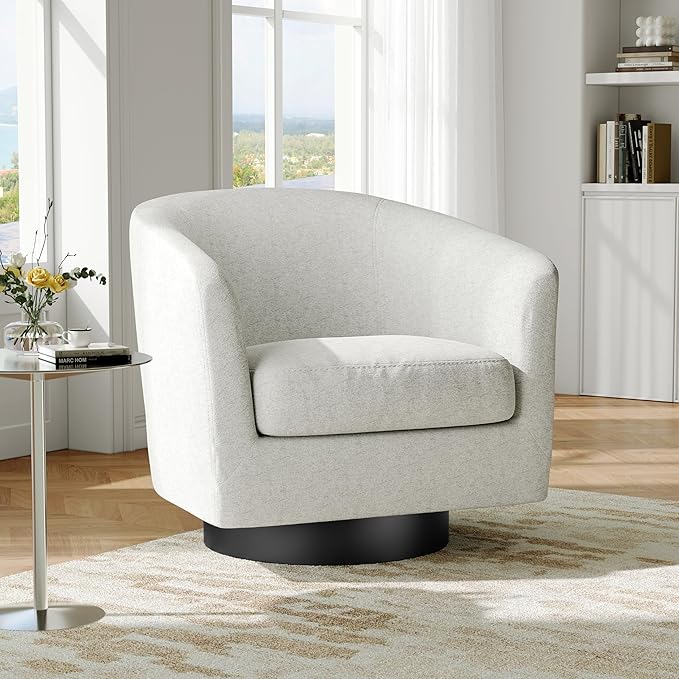 Swivel Barrel Accent Chair, Modern Round Chenille Fabric Arm Chair for Living Room, Bedroom, Comfy Club Reading Chairs for Adults(Chenille Fabric, Beige, Set of 2