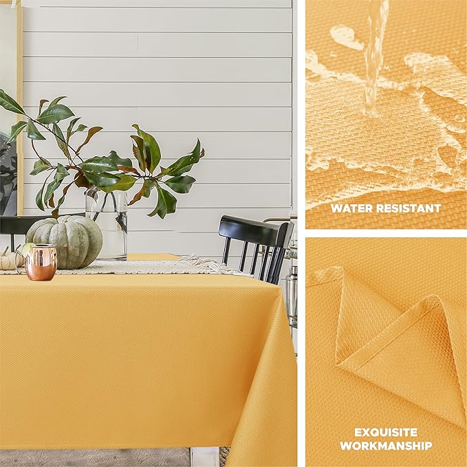 Biscaynebay Fall Tablecloth Textured Fabric Square Tablecloths 90x90'', Fall Gold Thanksgiving Autumn Harvest Water Resistant Fabric Tablecloths for Kitchen, Dining, Wedding, Parties Machine Washable