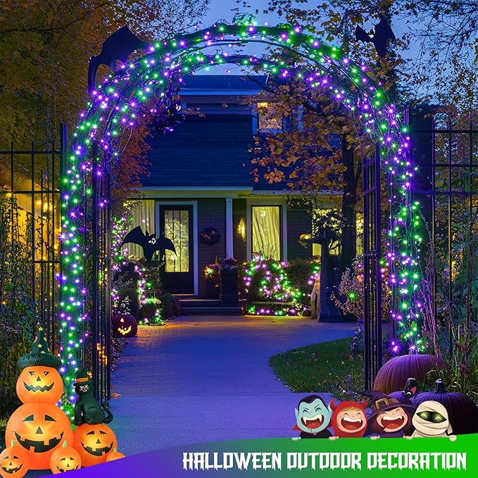 JMEXSUSS Purple and Green Halloween Lights, Total 66 FT 200 LED Solar Halloween Lights Outdoor, 2 Pack Solar Christmas Light Outdoor Waterproof for Yard Garden Tree Decor