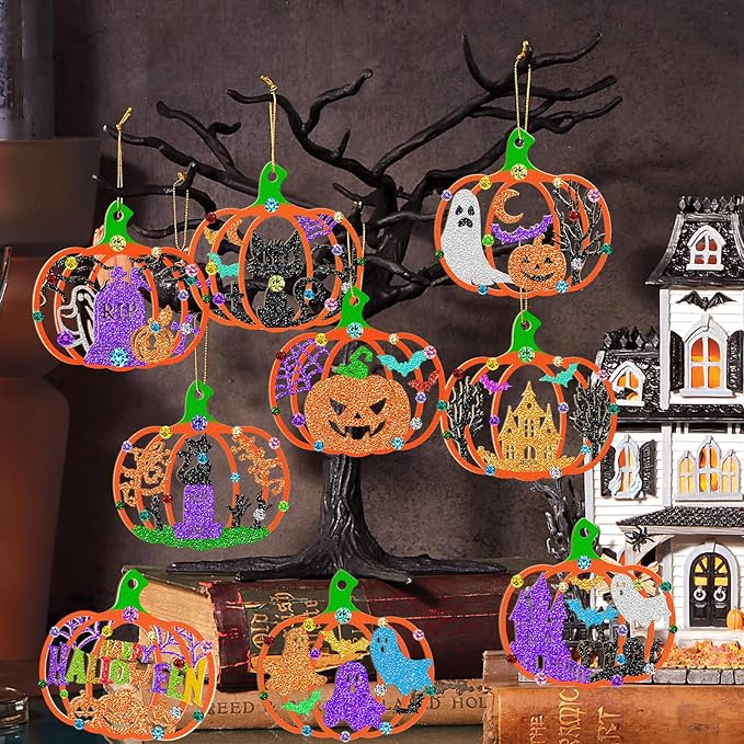 36PCS Wooden Pumpkins Ornaments to Paint Halloween Thanksgiving Decoration Cutouts Unfinished 3.5 inches, DIY Blank Unfinished Pumpkin Ornament for Home Harvest Crafts Hanging Autumn Decor(6Style)