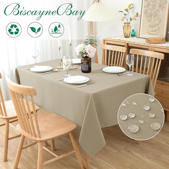 Biscaynebay Textured Fabric Tablecloths 70x120 Inches Rectangular, Natural Water Resistant Tablecloths for Dining, Kitchen, Wedding, Parties etc. Machine Washable