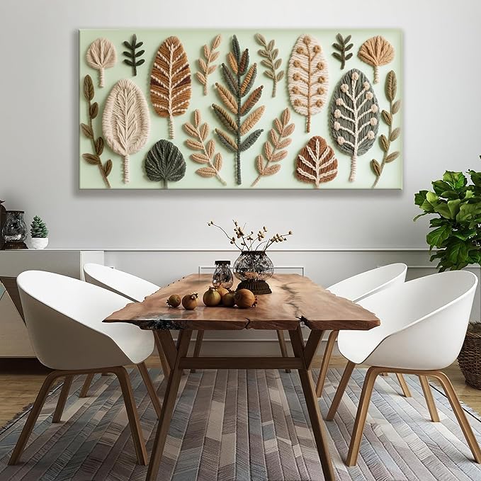 Large Boho Wall Art For Living Room Chic Home Green Wall Art Modern Multicolor Print Paintings Leaves Feather Canvas Wall Art Decor Picture For Bedroom Apartment Kitchen Ready To Hang 29"W X 58"L