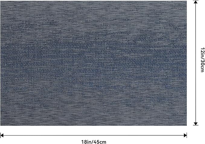 Leetaltree Denim Blue Placemats Set of 12 - Heat Resistant Non-Slip Place mats for Dining Table, Washable Durable PVC Vinyl Woven Table Mats(Denim Blue, 12)