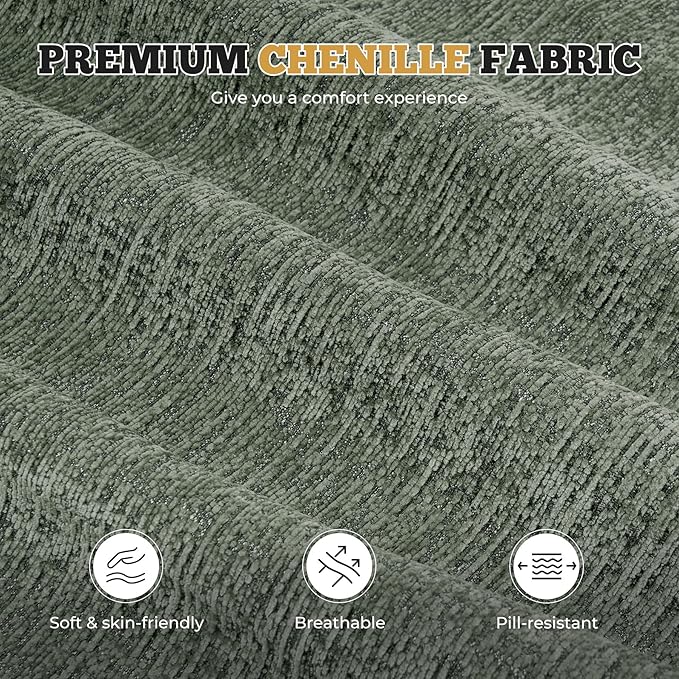 122" Modern L Shaped Modular Sectional Sofa, Boneless Couches for Living Room with Ottoman,4 Seater Convertible Chenille Cloud Couch Sofa Set, No Assembly Required, Green 1 PCS